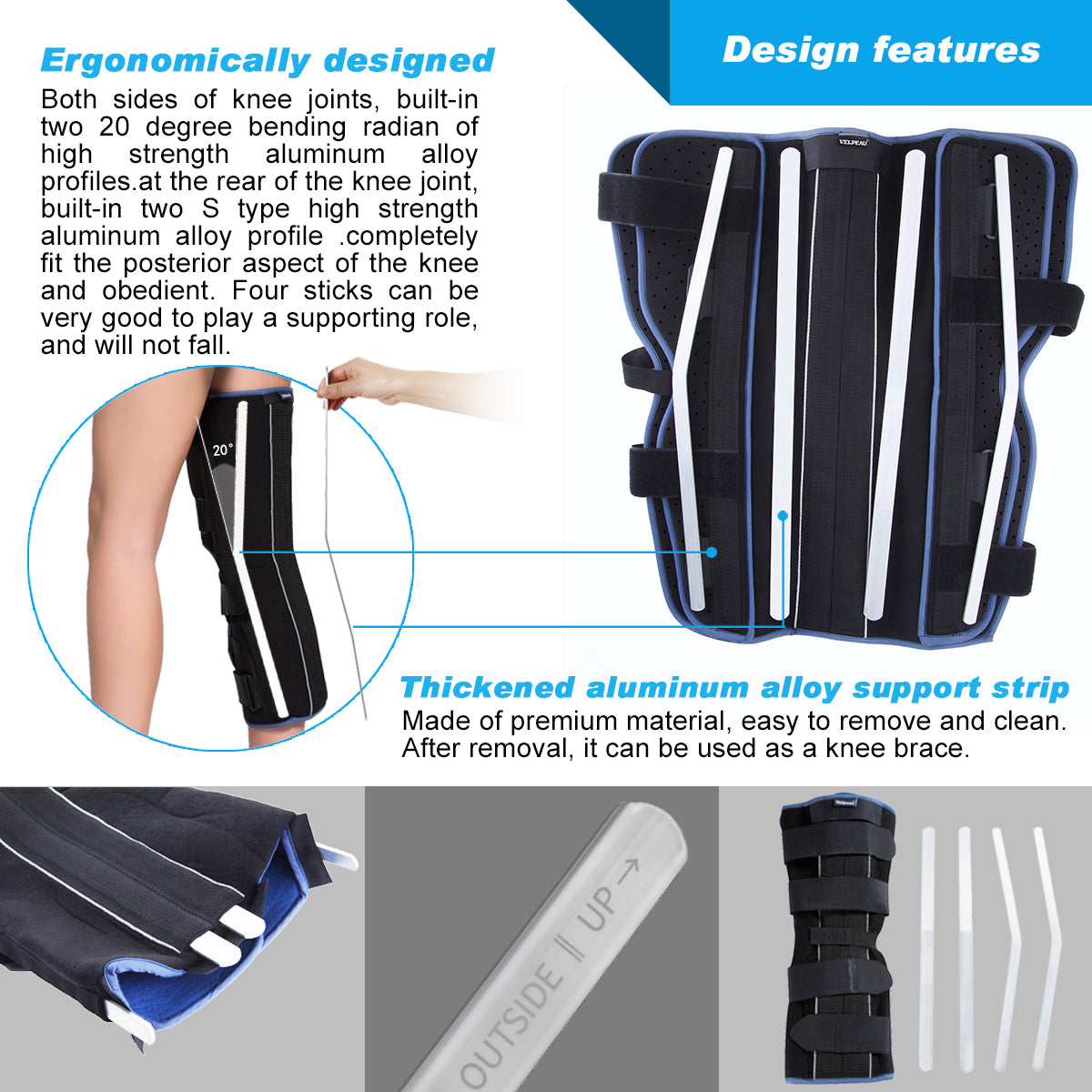 VP1202 VELPEAU Tri-Panel Knee Immobilizer Brace - VELPEAU