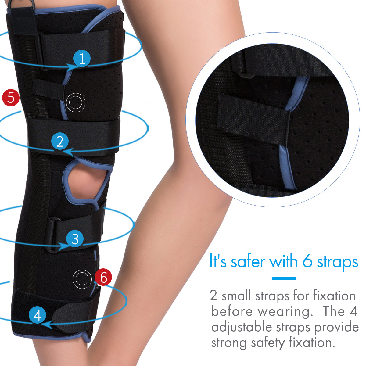 Adjustable Tri-Panel Straight Leg Support Knee Immobilizer Brace