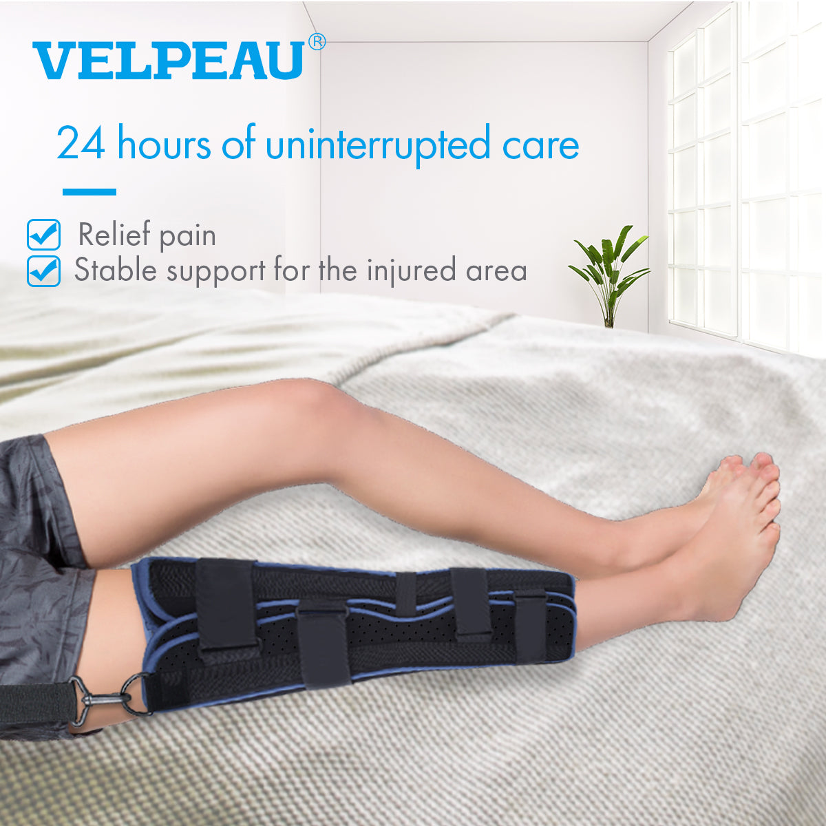 VELPEAU Tri-Panel Knee Immobilizer Brace - 16 Long - Straight Leg