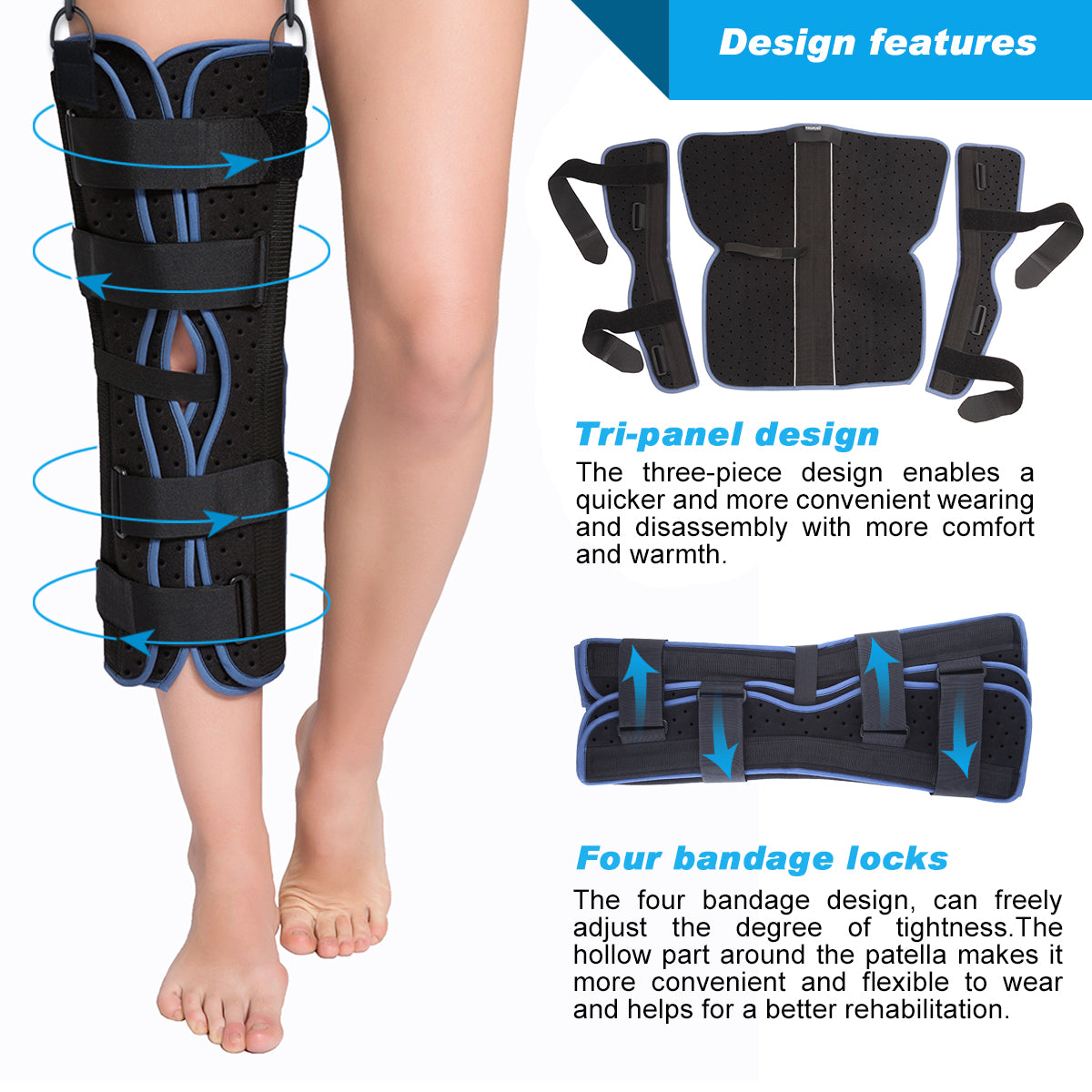 VP1202 VELPEAU Tri-Panel Knee Immobilizer Brace - VELPEAU